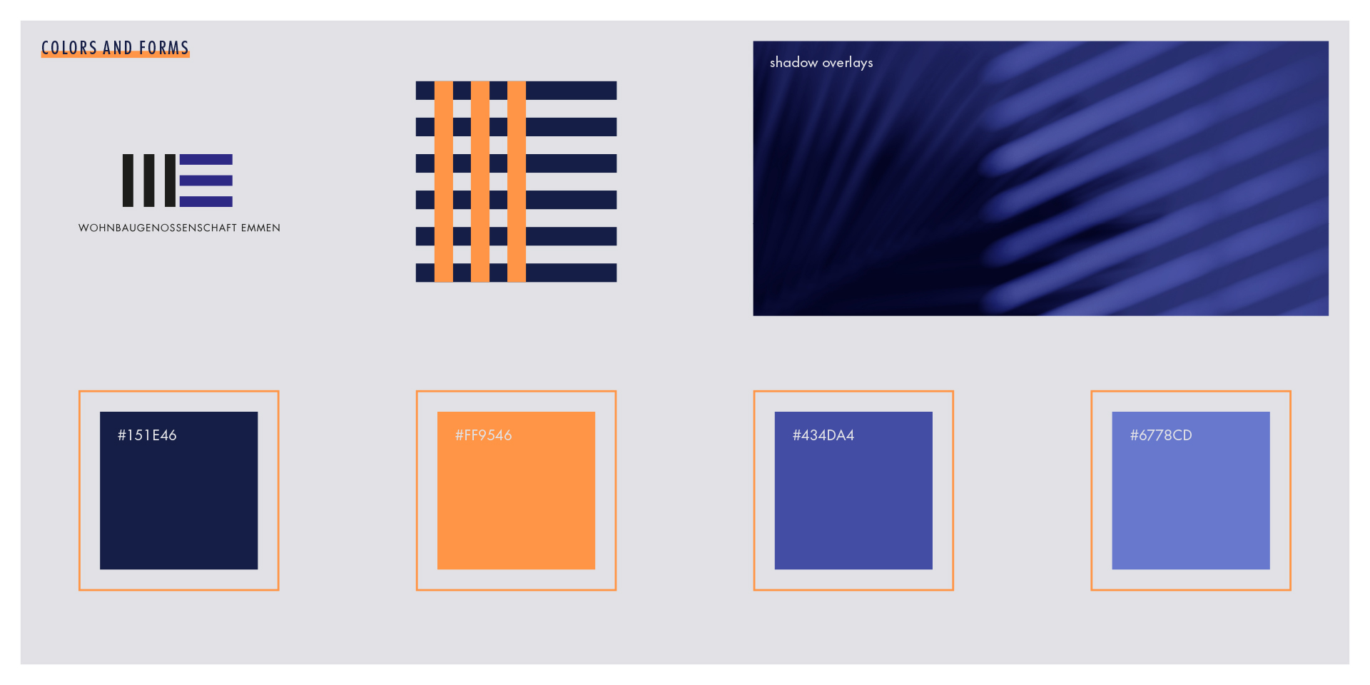 Colors, forms and shadow elements for the WE Emmen website