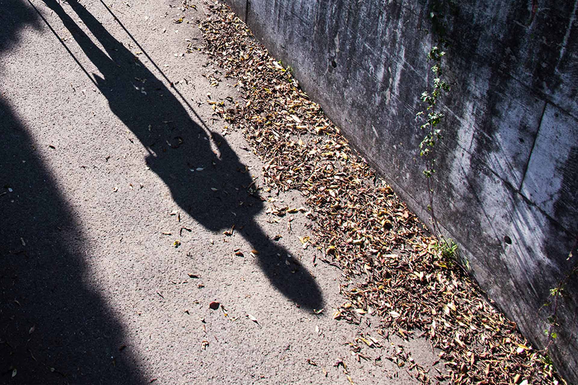 Asphalt path with shadow figure