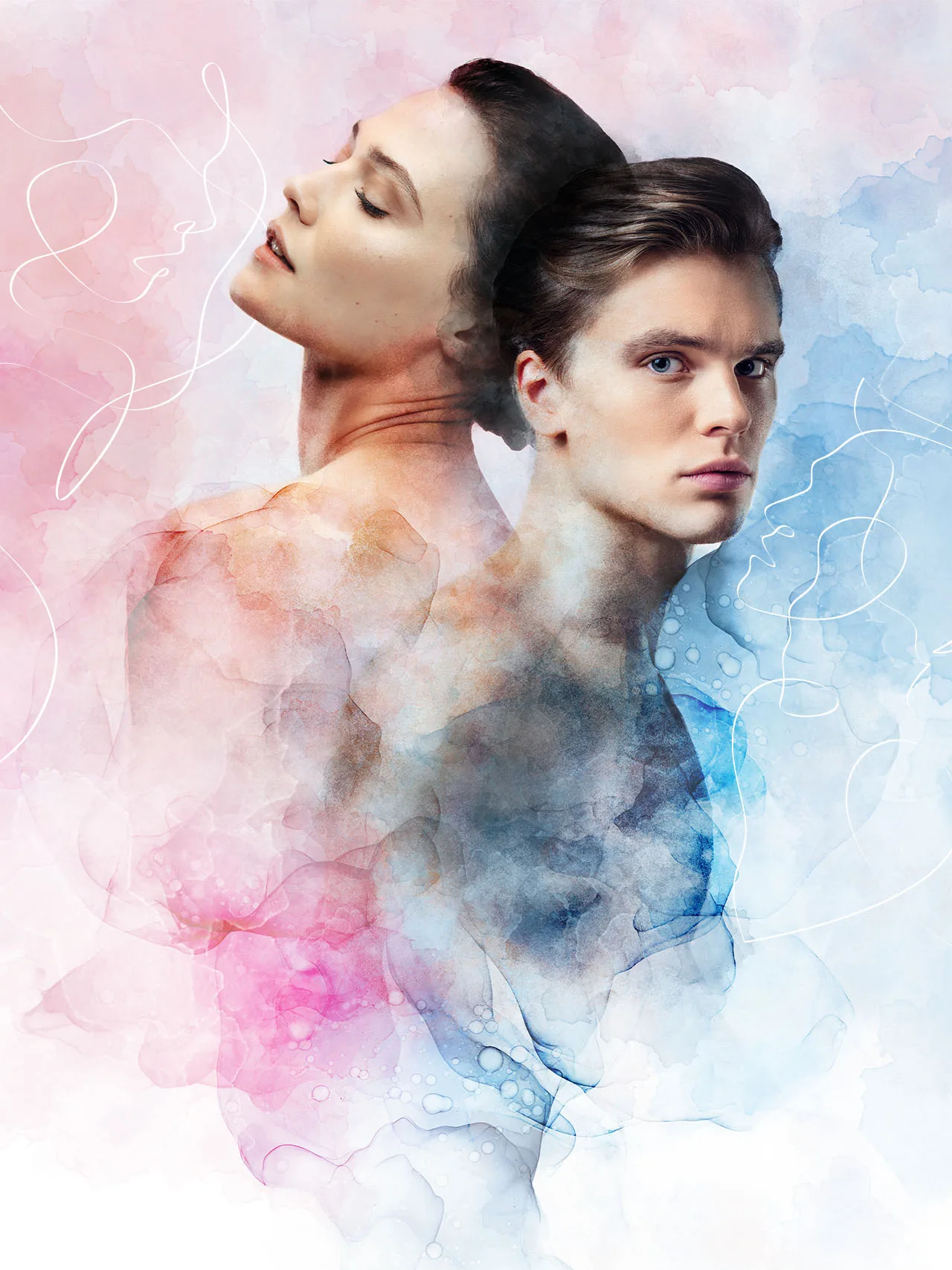 Visual with couple and watercolor effect for Koch Kosmetik