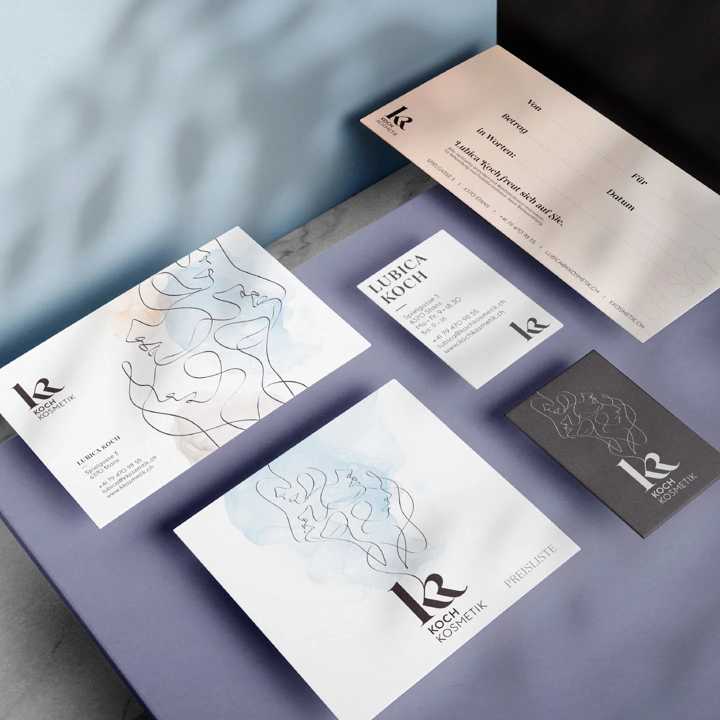 Business cards, vouchers and price list for Koch Kosmetik