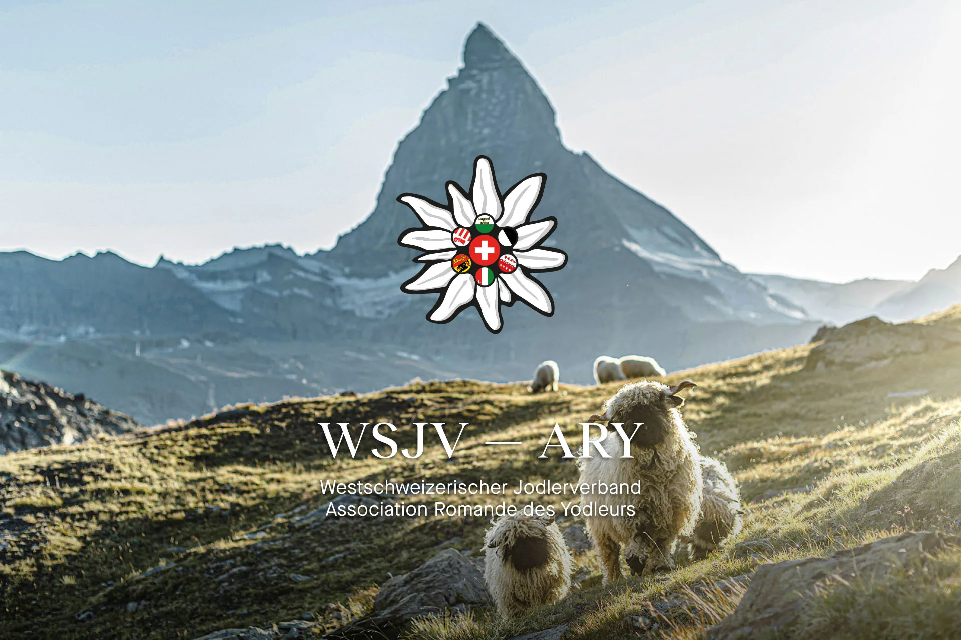 Visual des WSJV mit dem Matterhorn und Schafen.