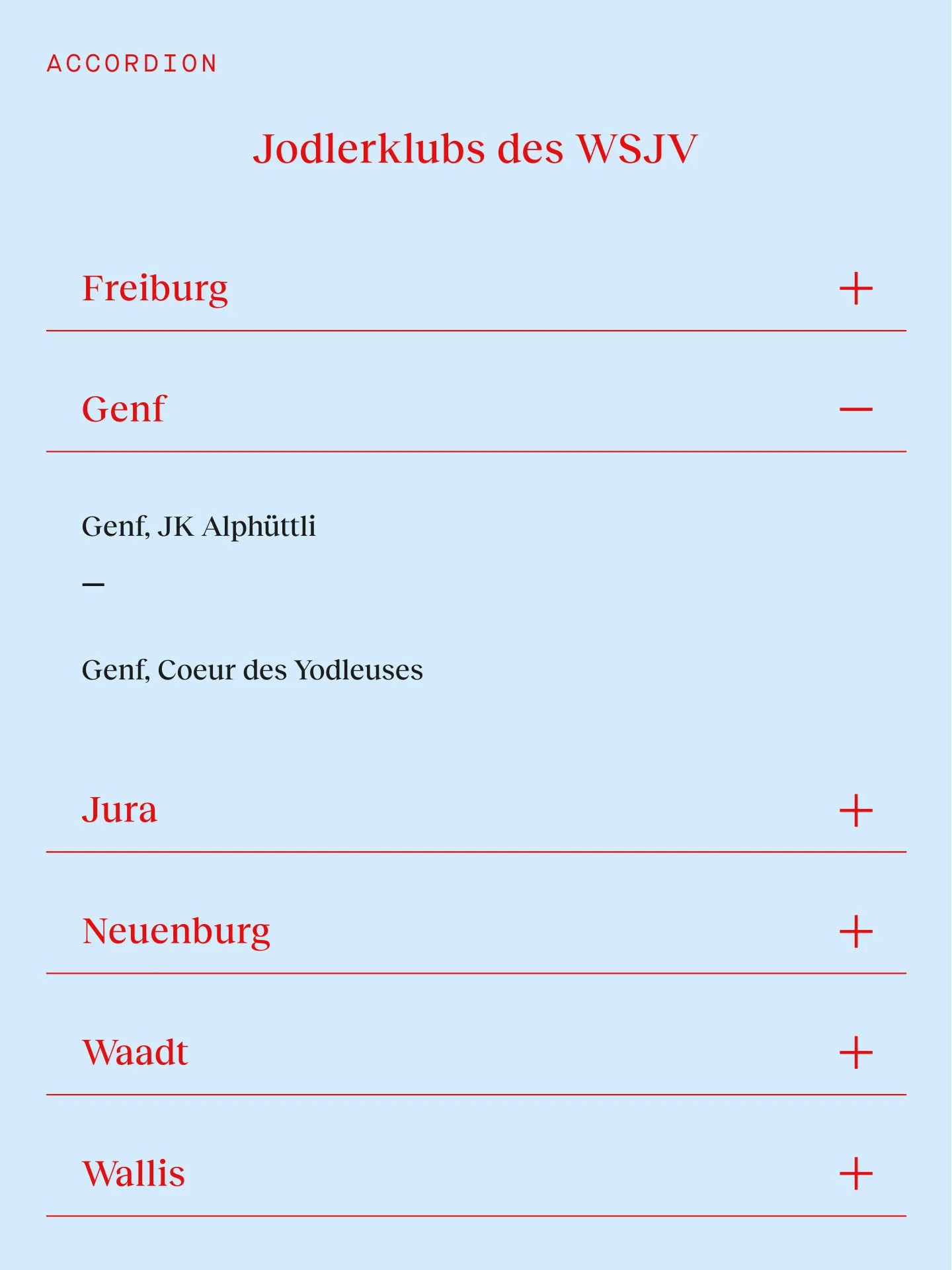Detailansichten eines Akkordeon-Tabs auf der Jodlerwebseite